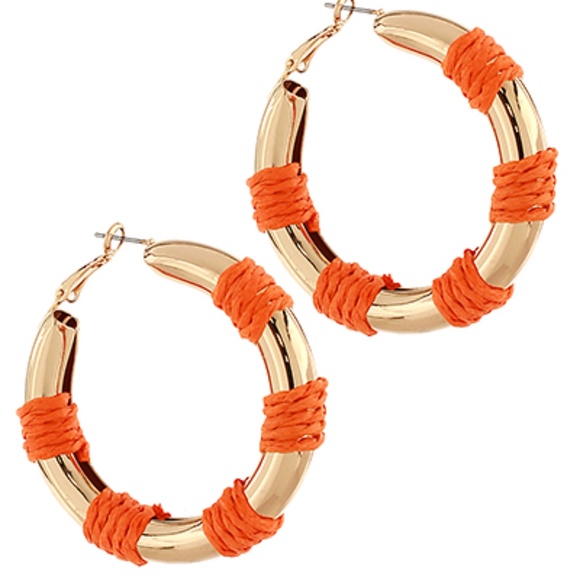 Bold & Wrapped Raffia Station Hoops - Picture 1 of 8